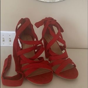 Torrid- size 7.5- Red Strappy Wrap Heels